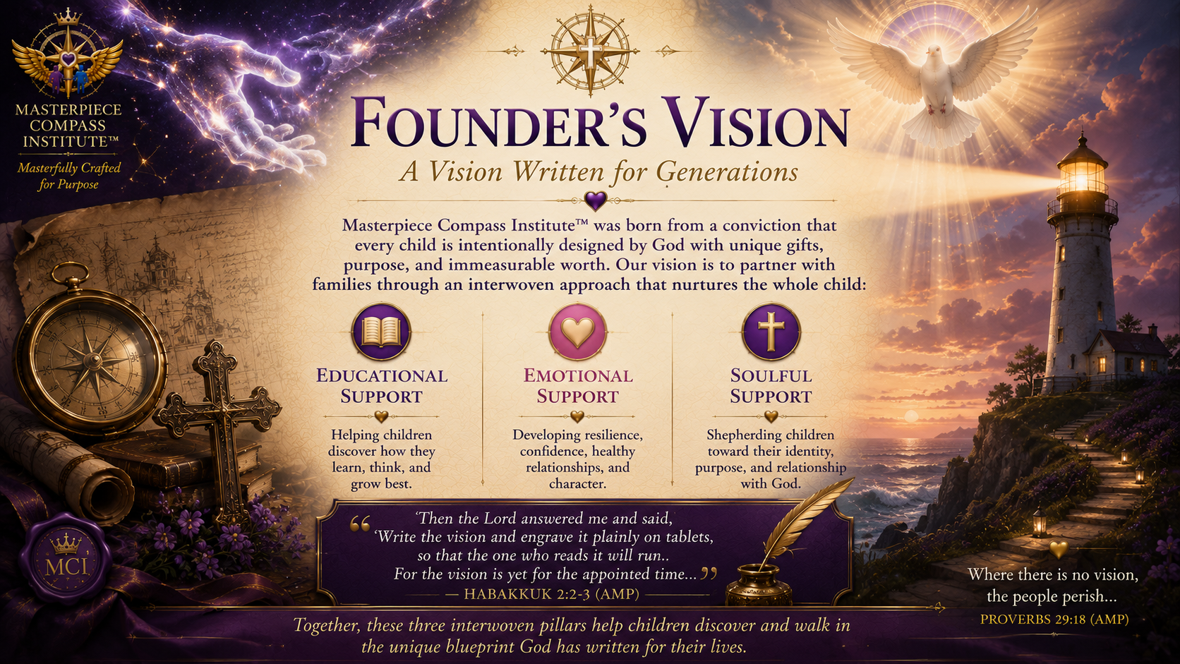 Founder’s Vision for Masterpiece Compass Institute: Educational Support, Emotional Support, and Soulful Support interwoven to nurture the whole child
